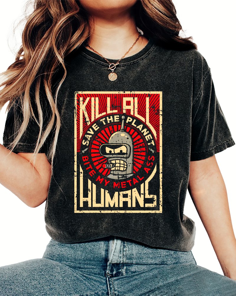 Save The Earth And Kill All Humans Nerdy Vintage Distressed T-shirt