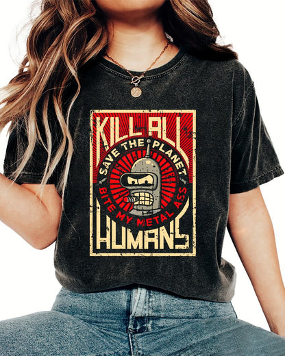 Save The Earth And Kill All Humans Nerdy Vintage Distressed T-shirt