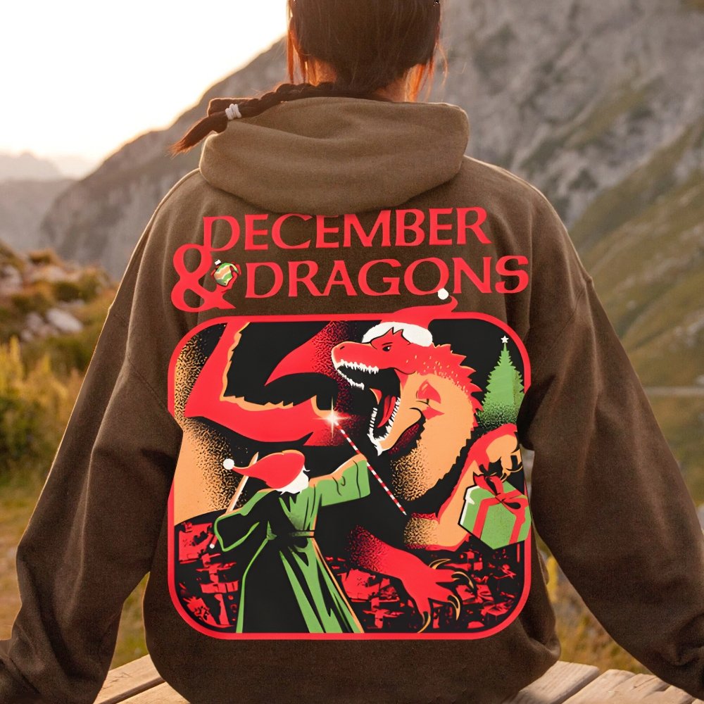 December & Dragons Printed Back Cotton Hoodie