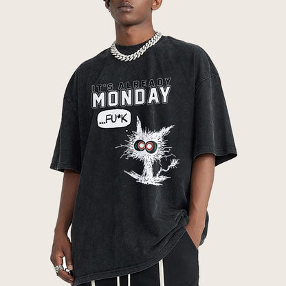 Monday Funny Cat Vintage Distressed T-shirt