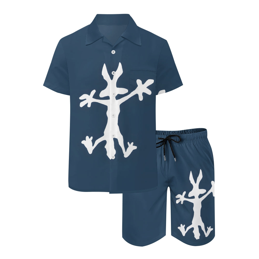 Coyote Splat Hitting Cartoon Print Hawaiian Shirt Set