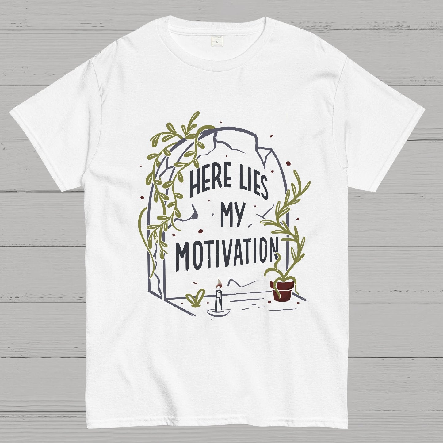 Here Lies My Motivation Funny Geeky T-Shirt