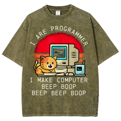 I Are Programmer Funny Cat Vintage Distressed T-shirt