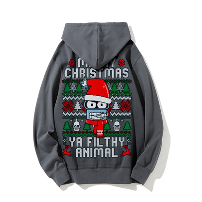 Merry Christmas Ya Filthy Animal Printed Back Cotton Hoodie