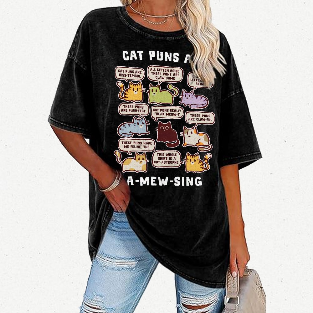 Cat Puns Are A-Mew-sing Vintage Distressed T-shirt
