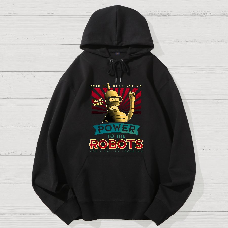 Power To The Robots Geek Cotton Hoodie