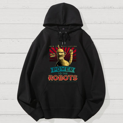Power To The Robots Geek Cotton Hoodie