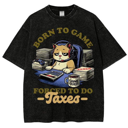 Cat Gamer Taxes Vintage Distressed T-shirt