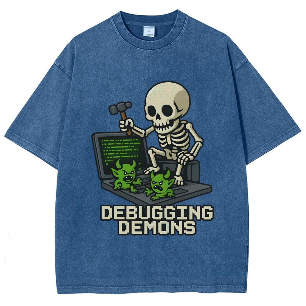 Debugging Demons Funny Programmer Vintage Distressed T-shirt