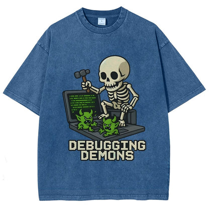Debugging Demons Funny Programmer Vintage Distressed T-shirt