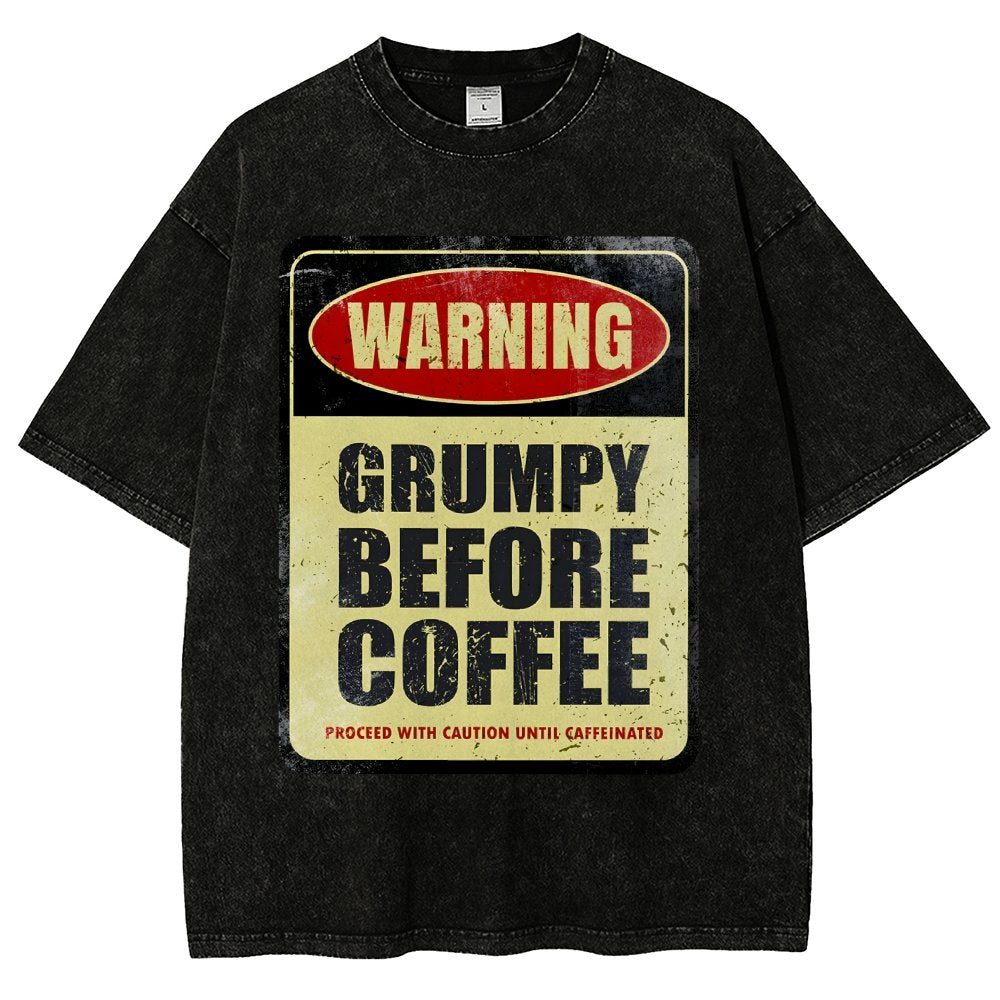 Grumpy Before Coffee Vintage Distressed T-shirt 2412001060