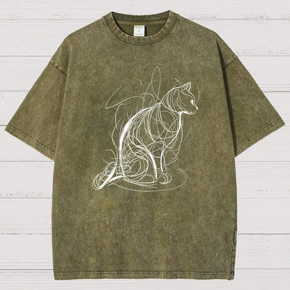 Cat lines Vintage Distressed T-shirt