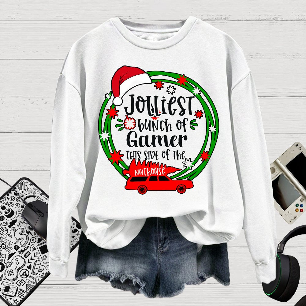 Jolliest Bunch Of Gamer Christmas Cotton Pullover Sweatshirt