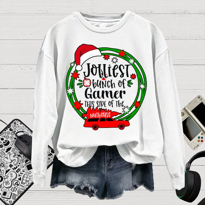 Jolliest Bunch Of Gamer Christmas Cotton Pullover Sweatshirt