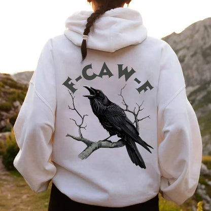 F-Caw-F Funny Crow Printed Back Unisex Cotton Hoodie