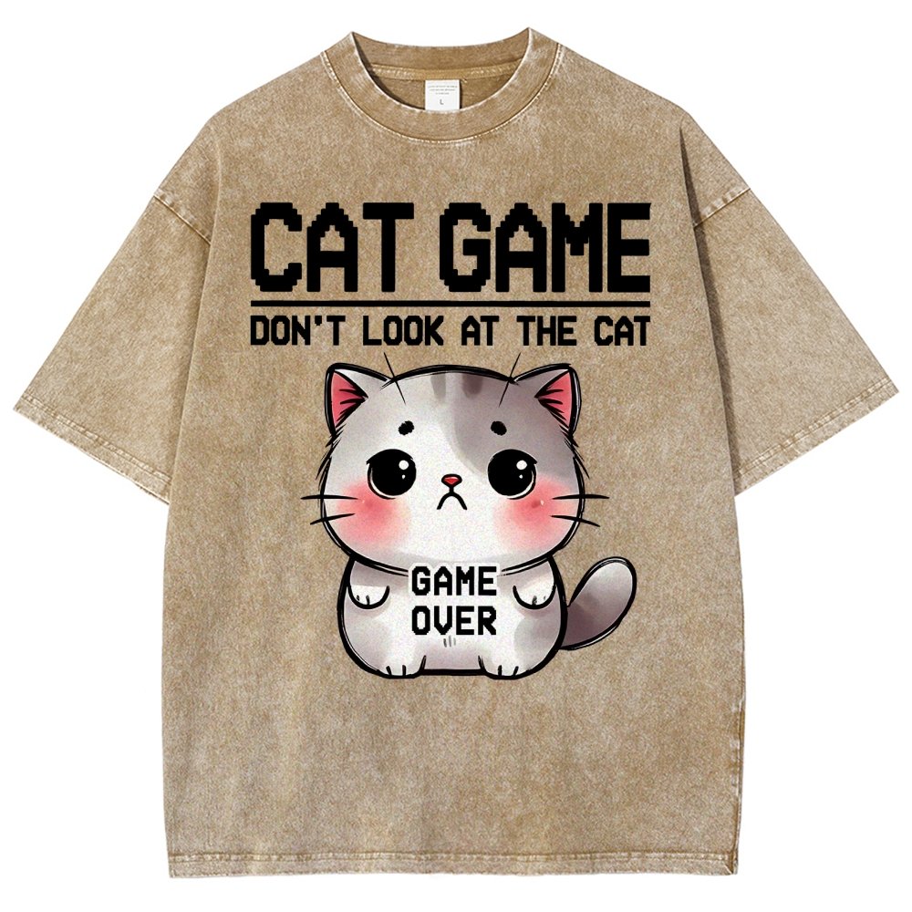 Funny Cat Game-Game Over Vintage Distressed T-shirt