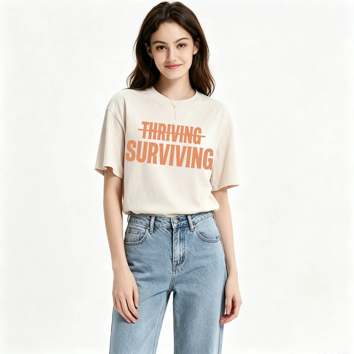 Not Thriving. Surviving. Funny Sarcastic Washed Graphic T-Shirt