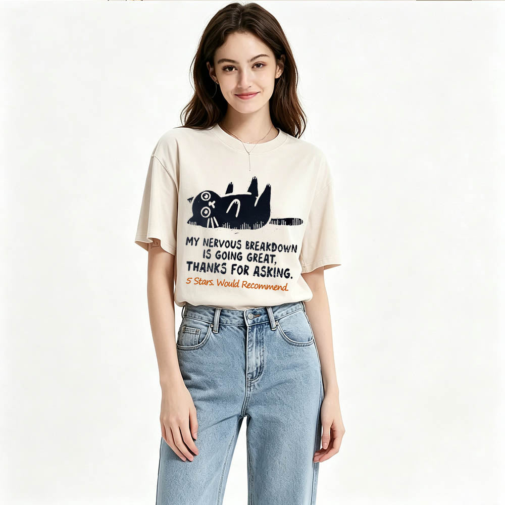 My Nervous Breakdown Is Going Great Thanks For Asking Funny Cat Vintage Washed Graphic Tee