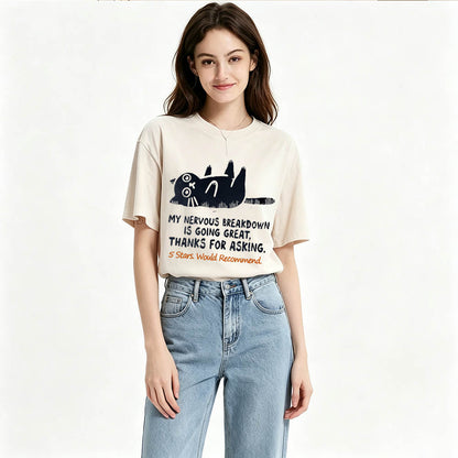 My Nervous Breakdown Is Going Great Thanks For Asking Funny Cat Vintage Washed Graphic Tee