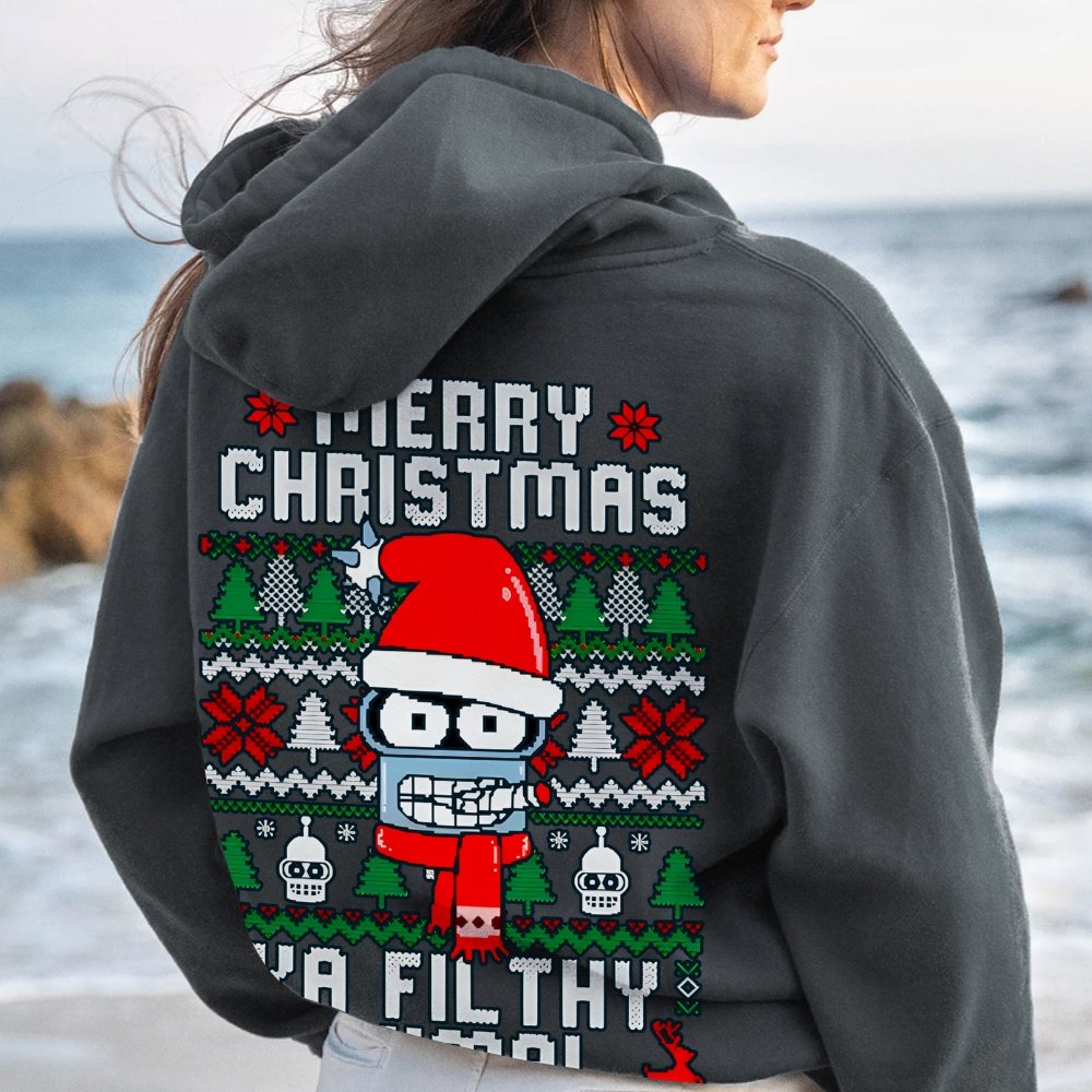 Merry Christmas Ya Filthy Animal Printed Back Cotton Hoodie