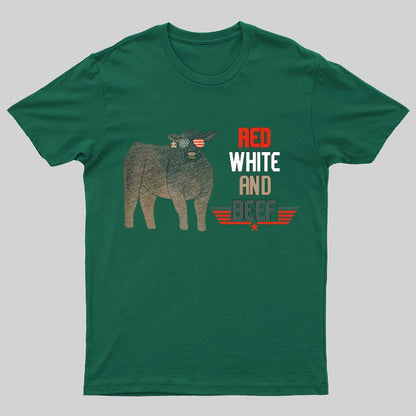Red White And Beef Cattle Independence Day Geeky T-Shirt