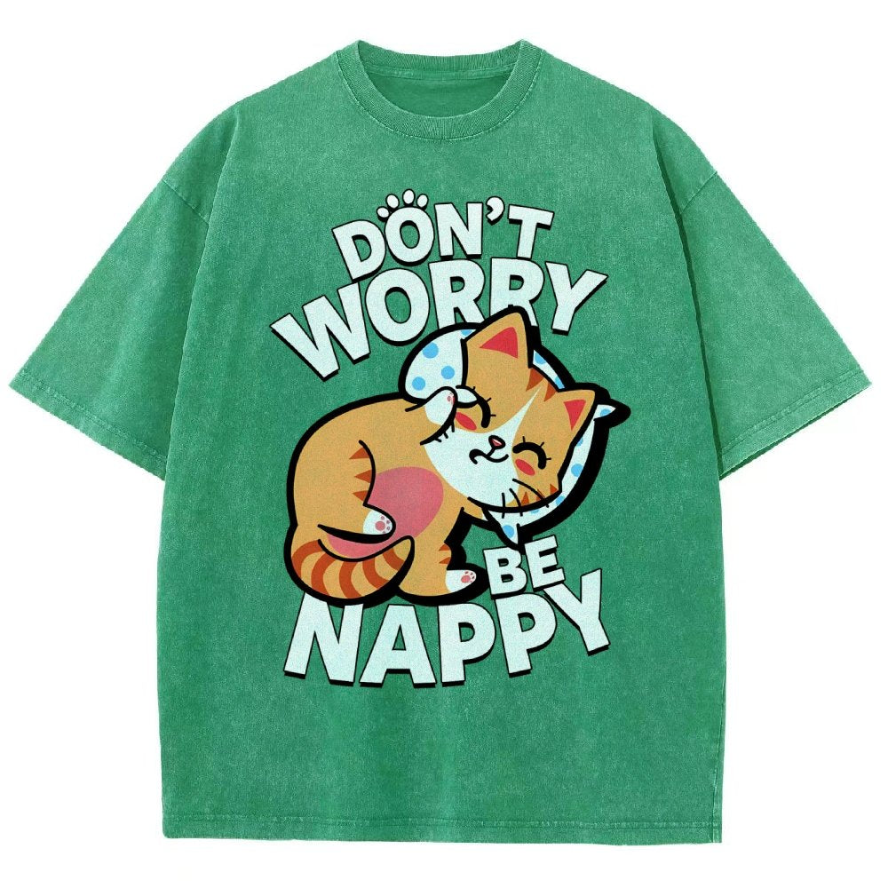Cute Kawaii Pet Cat Don't Worry Vintage Distressed T-shirt