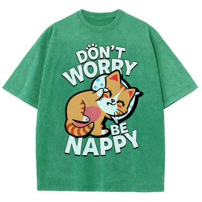Cute Kawaii Pet Cat Don't Worry Vintage Distressed T-shirt