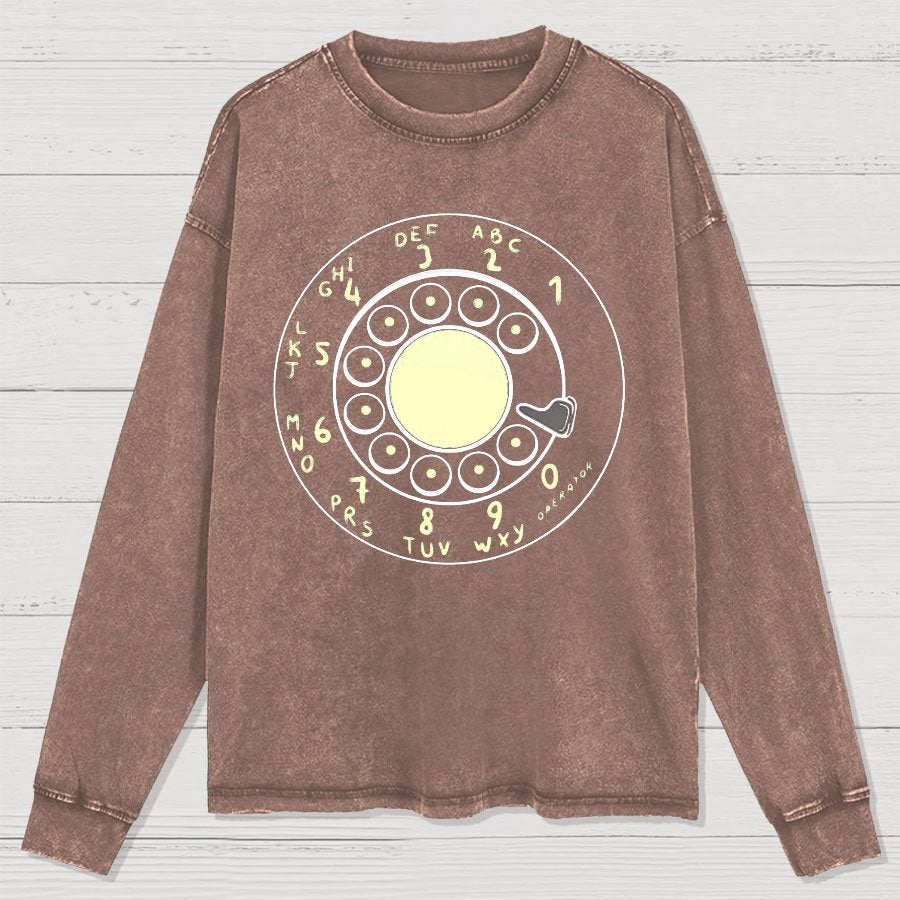 Rotary Dial Vintage Funny Nerd Washed Long Sleeve Tee