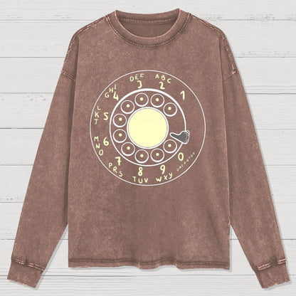 Rotary Dial Vintage Funny Nerd Washed Long Sleeve Tee