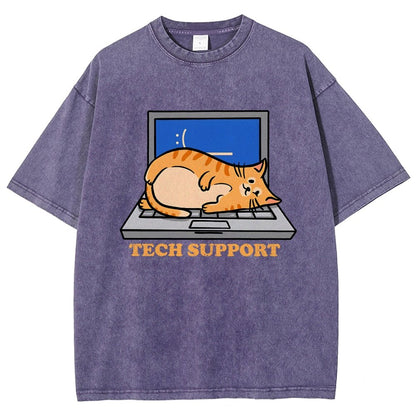 Cat Tech Support Vintage Distressed T-shirt