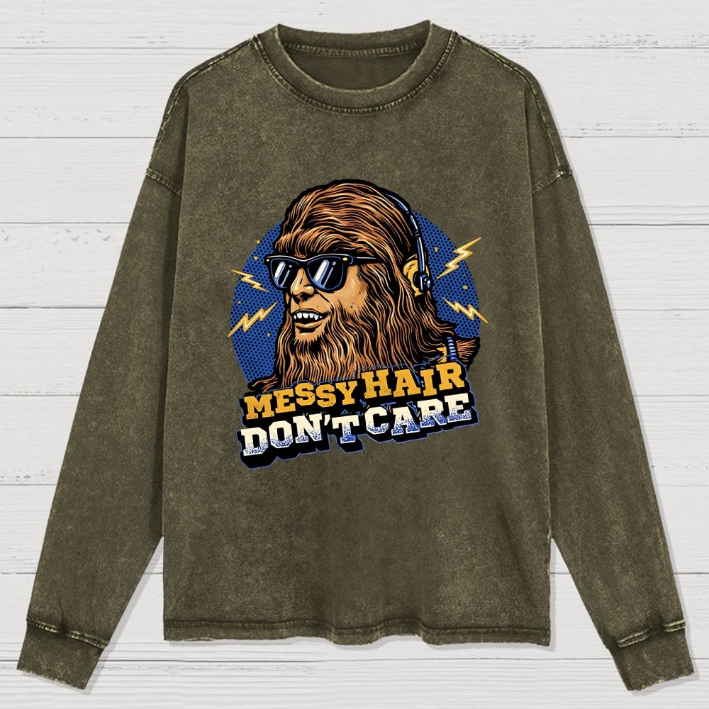 Messy Hair Don't Care Washed Long Sleeve Tee