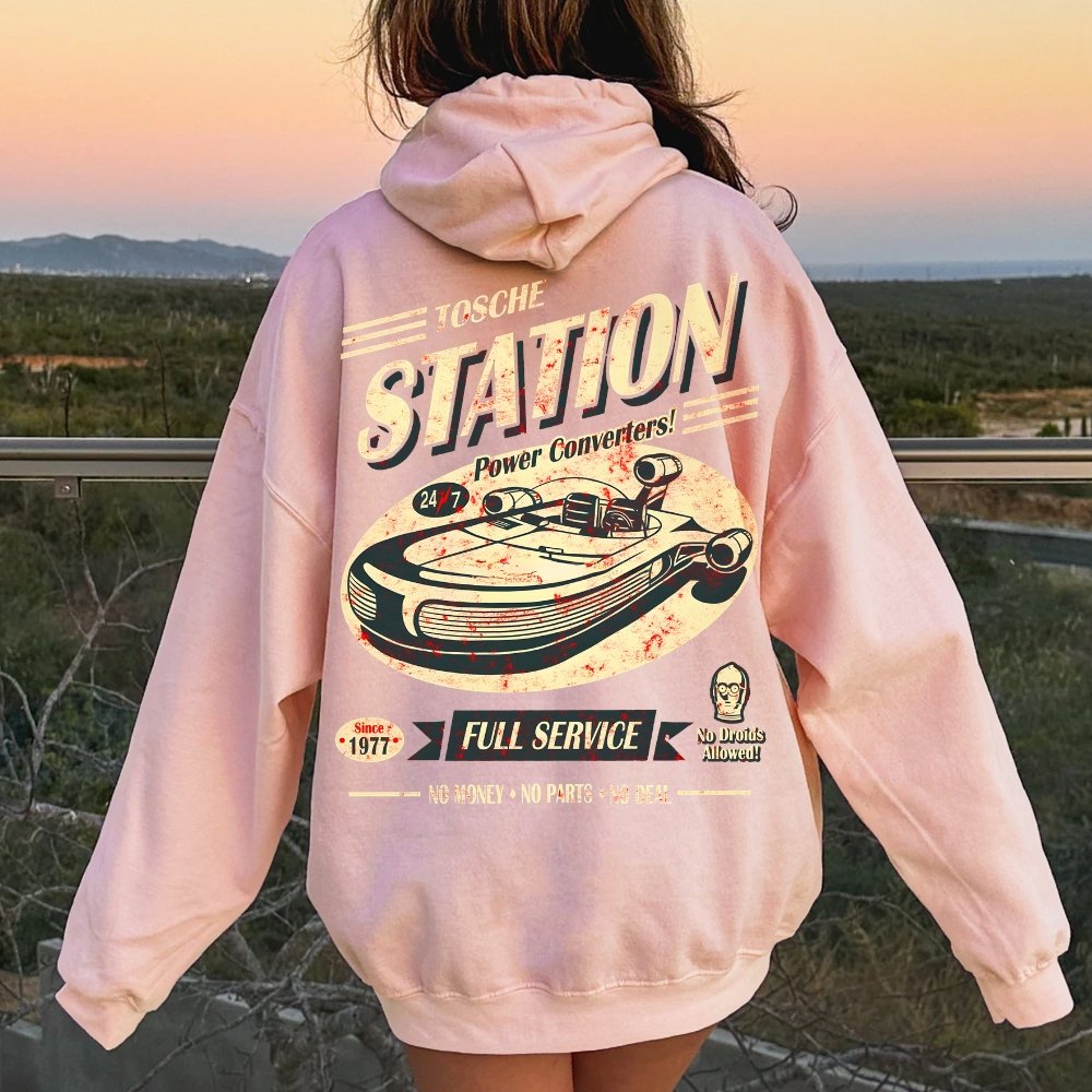 Classic Printed Back Cotton Hoodie with a Fictitious Location Design