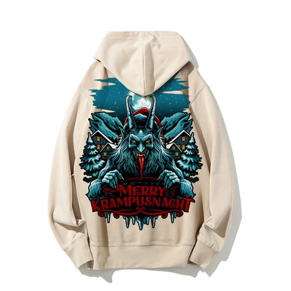 Merry Krampusnacht Christmas Geek Printed Back Cotton Hoodie