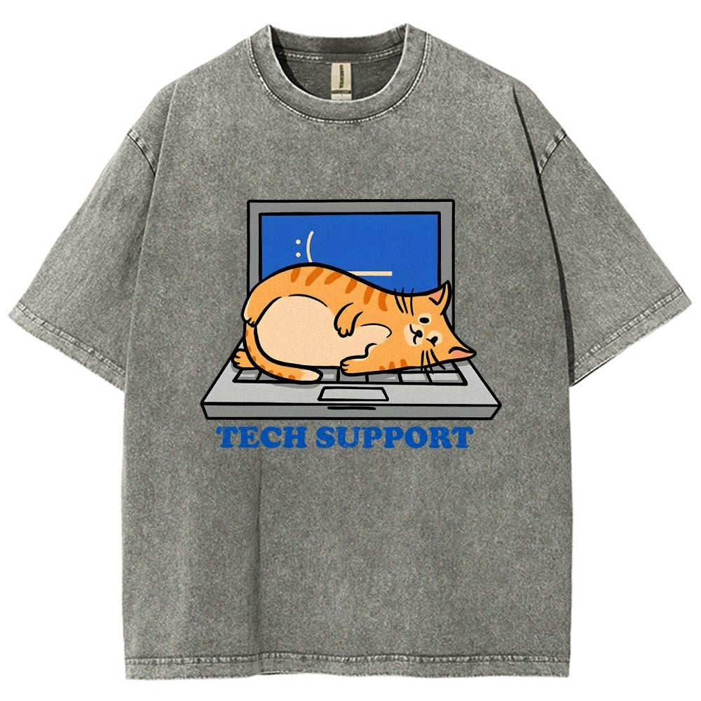 Cat Tech Support Vintage Distressed T-shirt