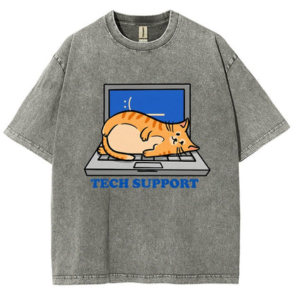 Cat Tech Support Vintage Distressed T-shirt