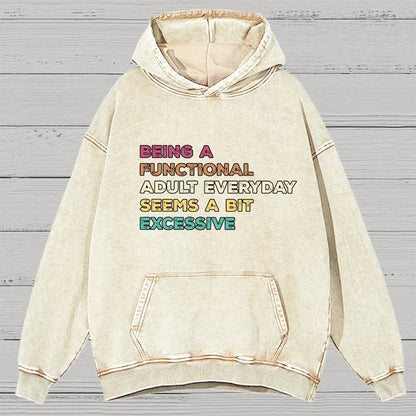 Being A Functional Adult Everyday Seems A Bit Excessive Adult Humor Vintage Distressed Hoodie