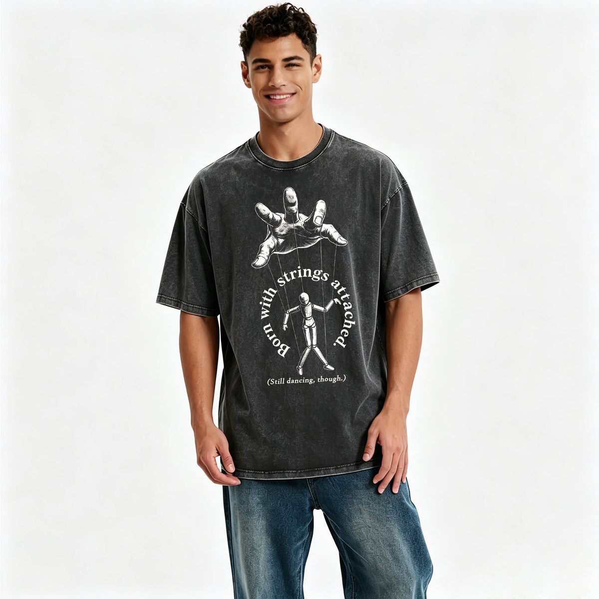 Born With Strings Attached — Funny Dark Humor T-Shirt
