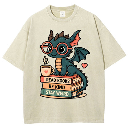 Dragons and Books - Kind and Weird Vintage Distressed T-shirt