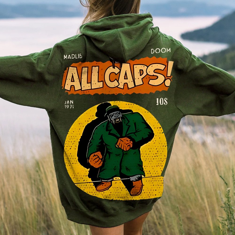 Vintage Hip-Hop Mf Graphic Printed Back Cotton Hoodie