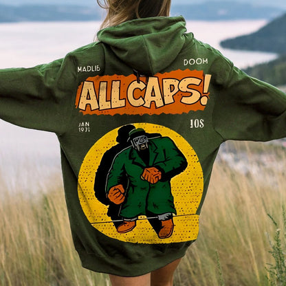 Vintage Hip-Hop Mf Graphic Printed Back Cotton Hoodie