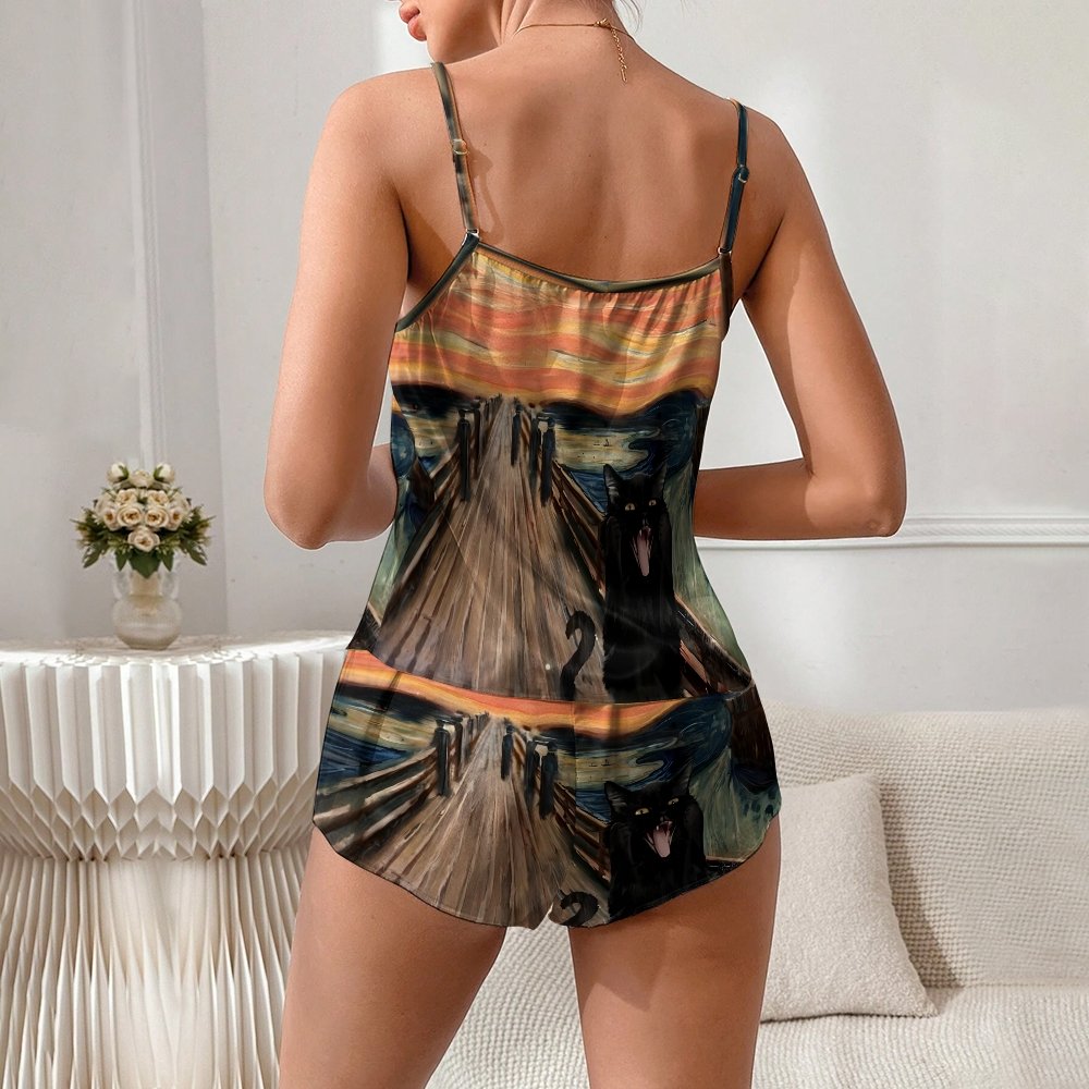 Black Cat Screams Women's Geek Suspender Cami Set