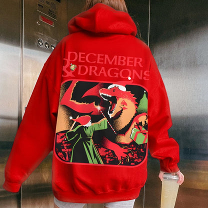 December & Dragons Printed Back Cotton Hoodie