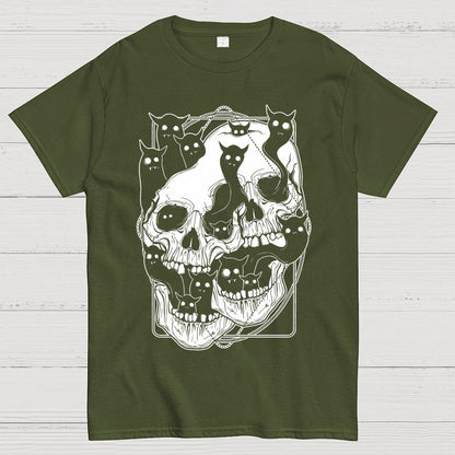 Cat Ghost Double Skull Unisex Geek T-Shirt