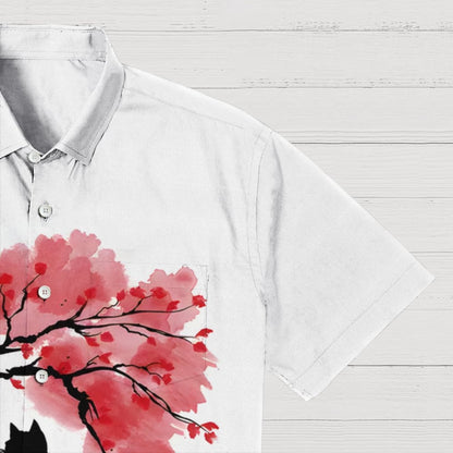 Sakura Cat Sumi E Geek Hawaiian Shirt