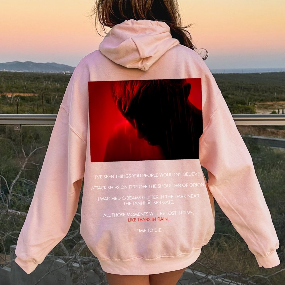 Tears in Rain-Tears in Red-Time to Die Printed Back Cotton Hoodie