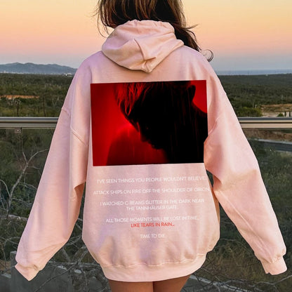 Tears in Rain-Tears in Red-Time to Die Printed Back Cotton Hoodie
