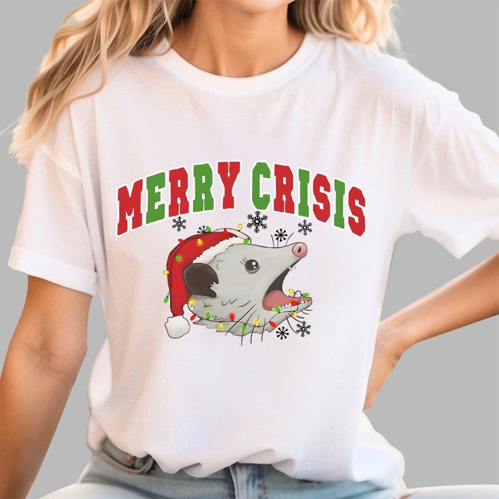 Merry Crisis Opossum Funny Christmas Geek T-Shirt