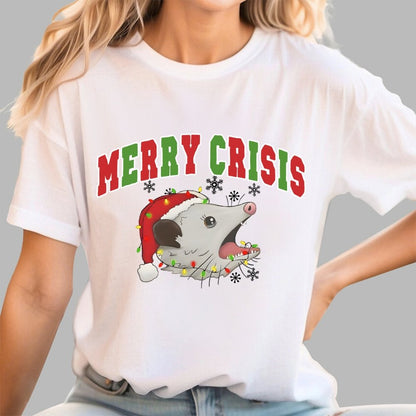 Merry Crisis Opossum Funny Christmas Geek T-Shirt
