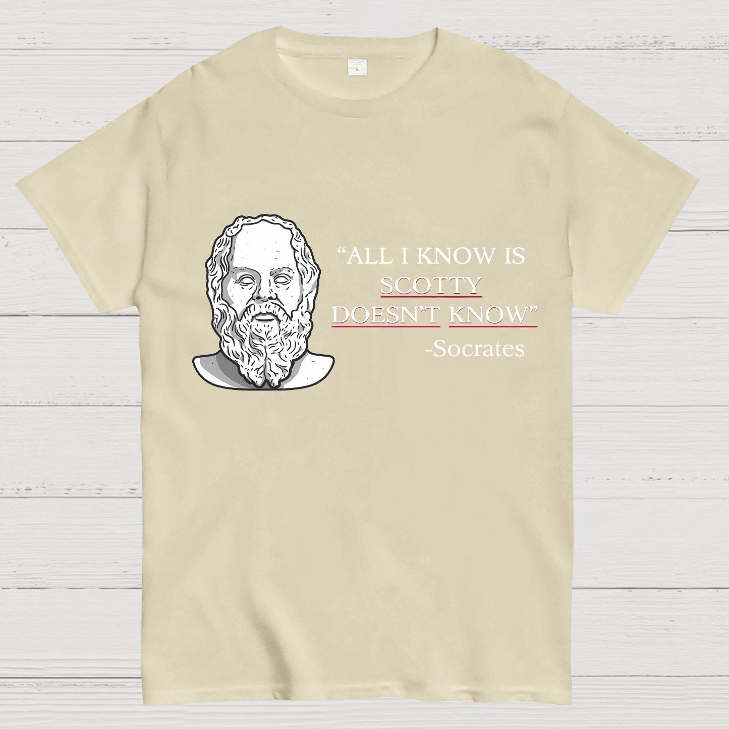 ALL I KNOW IS SCOTTY DOESNT KNOW Small Quantity Socrates Nerdy T-Shirt