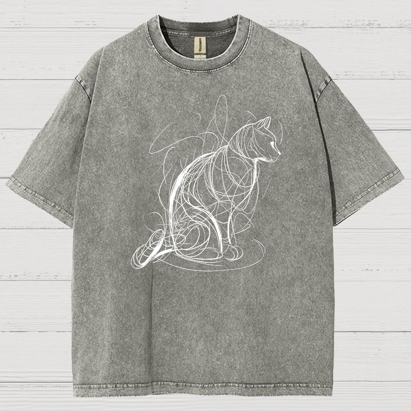 Cat lines Vintage Distressed T-shirt
